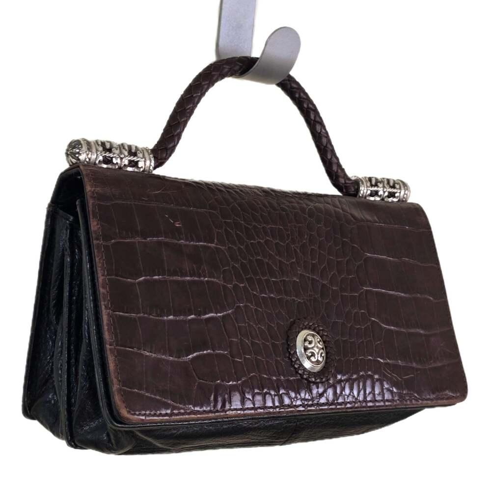 Brighton Vintage Croc-Embossed Leather Small Top Handle Clutch/Organizer Bag